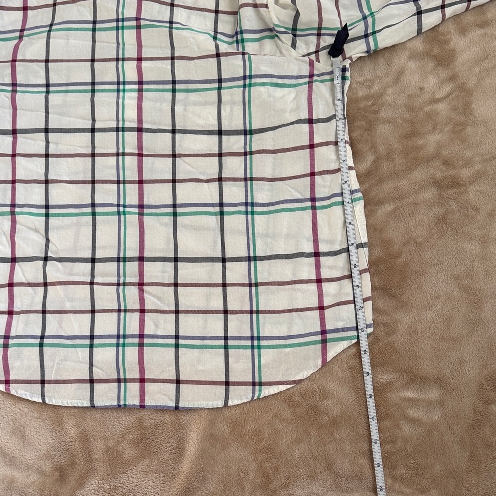 Talbots White Plaid Button-Down Shirt with Teal, Burgundy and Black Stripes - Picture 8 of 10